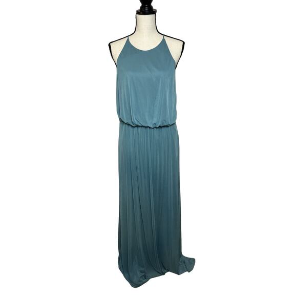 David's Bridal Dresses & Skirts - David's Bridal Teal Blue Maxi Spaghetti Strap High Neck Gown Chiffon Dress 10